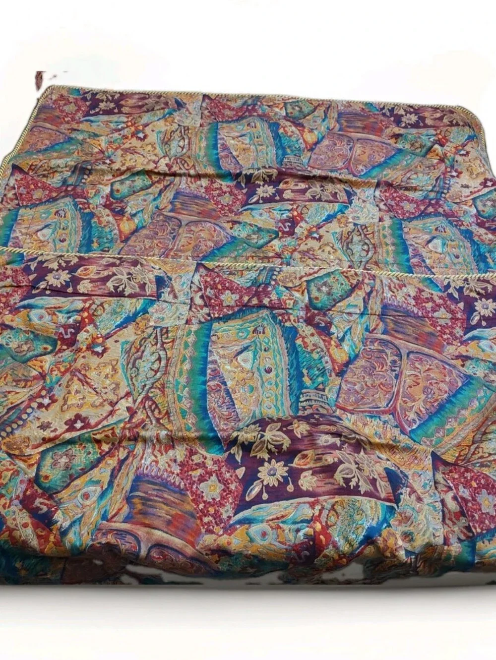 5TH AVE Designs Fabric Hand Made? King Shams Gold Braid Trim Rich Tapestry Color